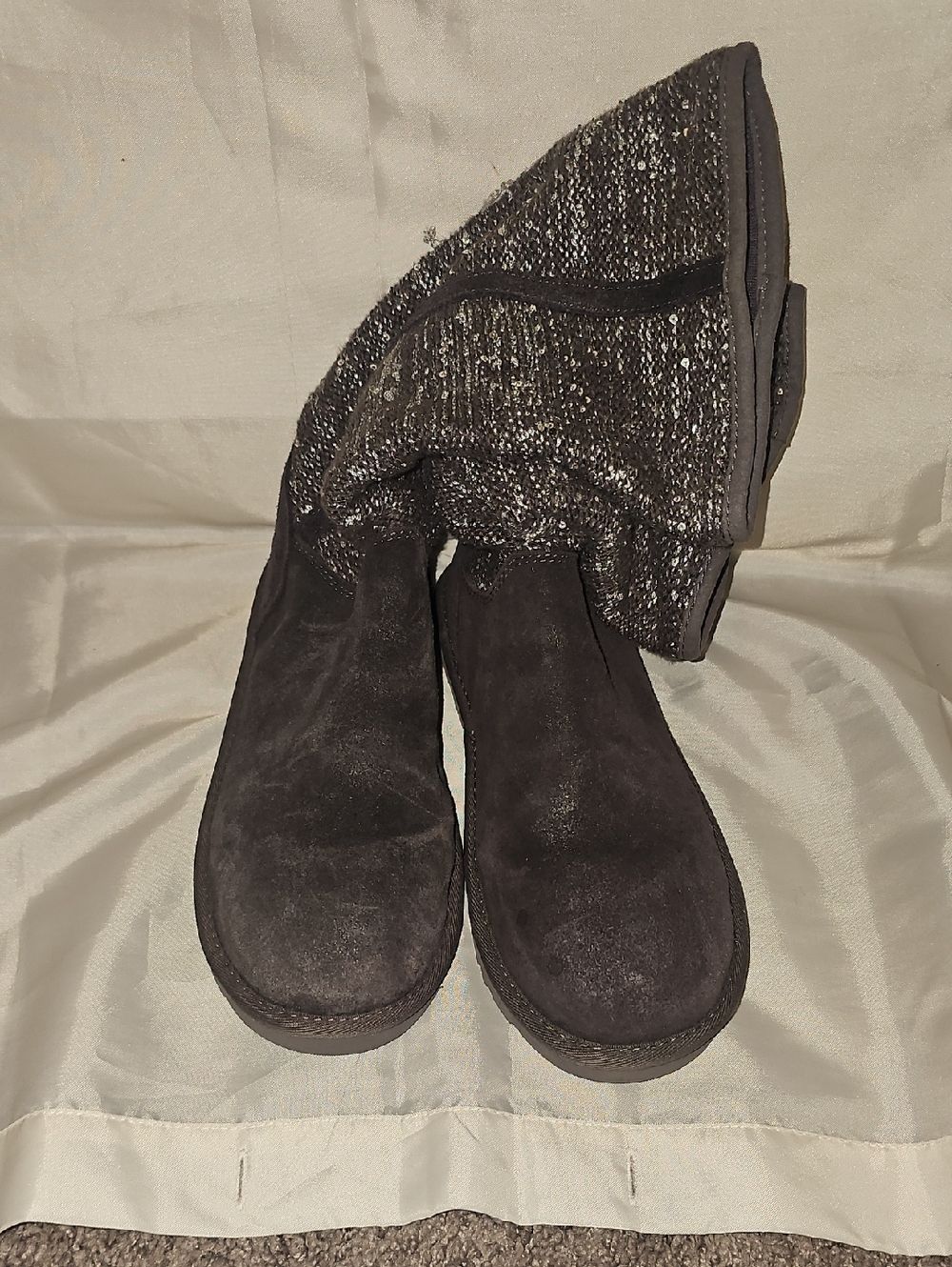 UGG Australia Camaya Knit Suede Sequin Embellishment Sock Boots Gray Winter US 8